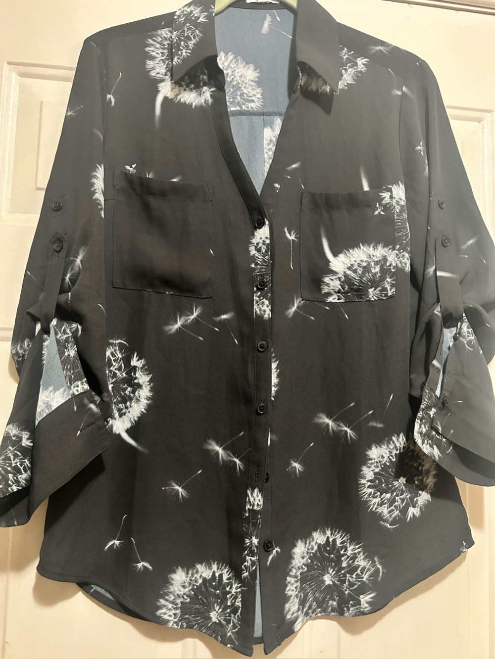 EXPRESS Black Dandelion Print Button-Up Blouse